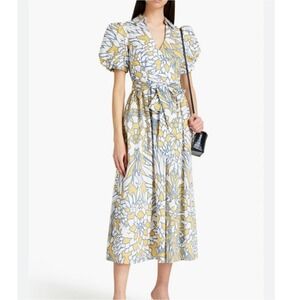 Badgley Mischka Collection Floral Puff-Sleeve Midi Dress Sz 6 MSRP $550